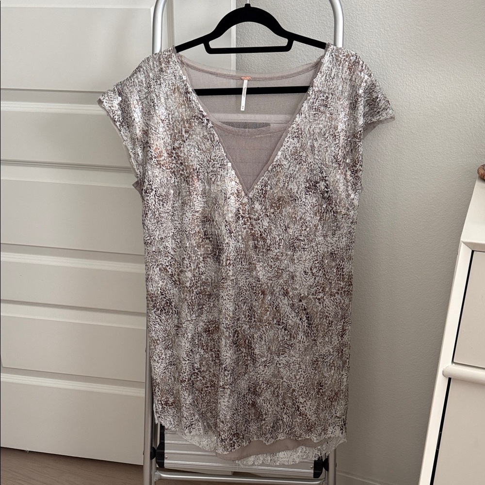 Free People Muted Sequin Dress - Gray, Brown and Cream